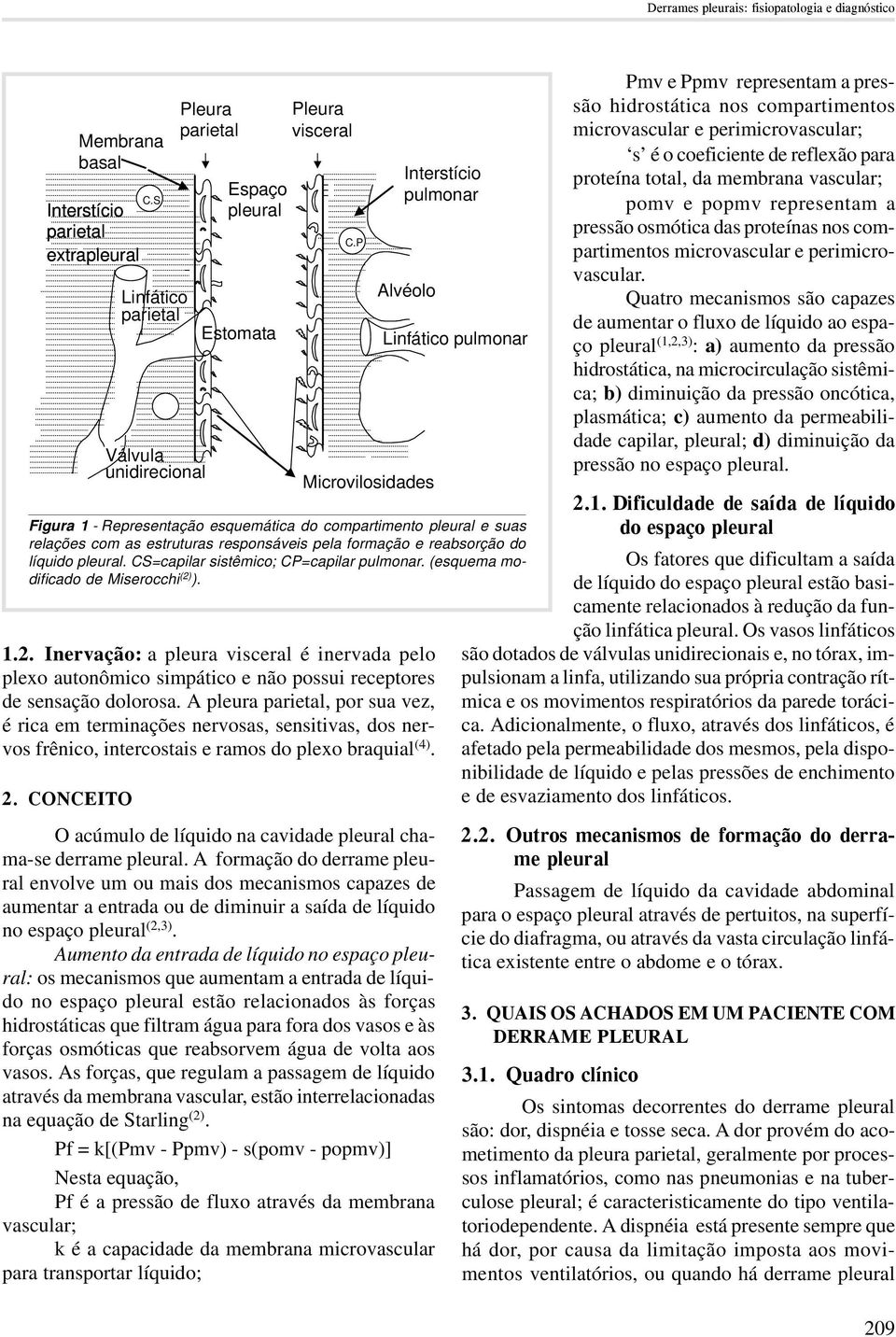 compartimento pleural e suas relações com as estruturas responsáveis pela formação e reabsorção do líquido pleural. CS=capilar sistêmico; CP=capilar pulmonar. (esquema modificado de Miserocchi (2) ).