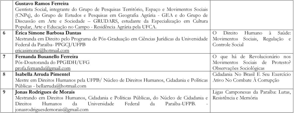 6 Érica Simone Barbosa Dantas Mestranda em Direito pelo Programa de Pós-Graduação em Ciências Jurídicas da Universidade Federal da Paraíba- PPGCJ/UFPB ericasimone@hotmail.