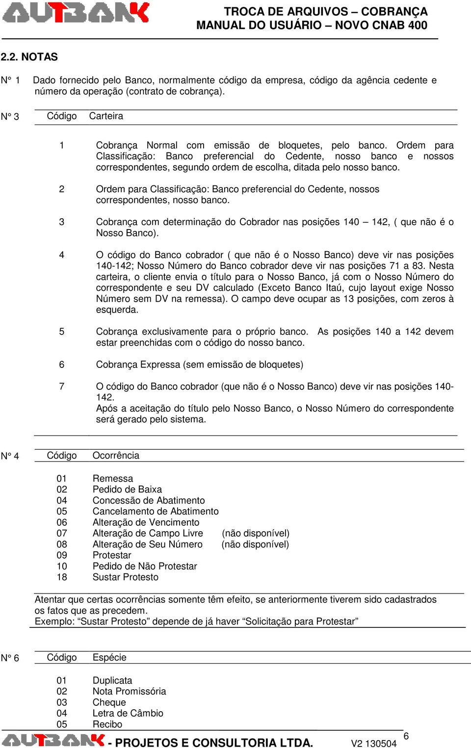 Ordem para Classificação: Banco preferencial do Cedente, nosso banco e nossos correspondentes, segundo ordem de escolha, ditada pelo nosso banco.