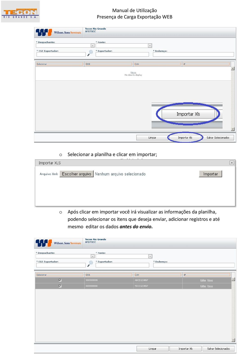 visualizar as infrmações da planilha, pdend selecinar s itens que