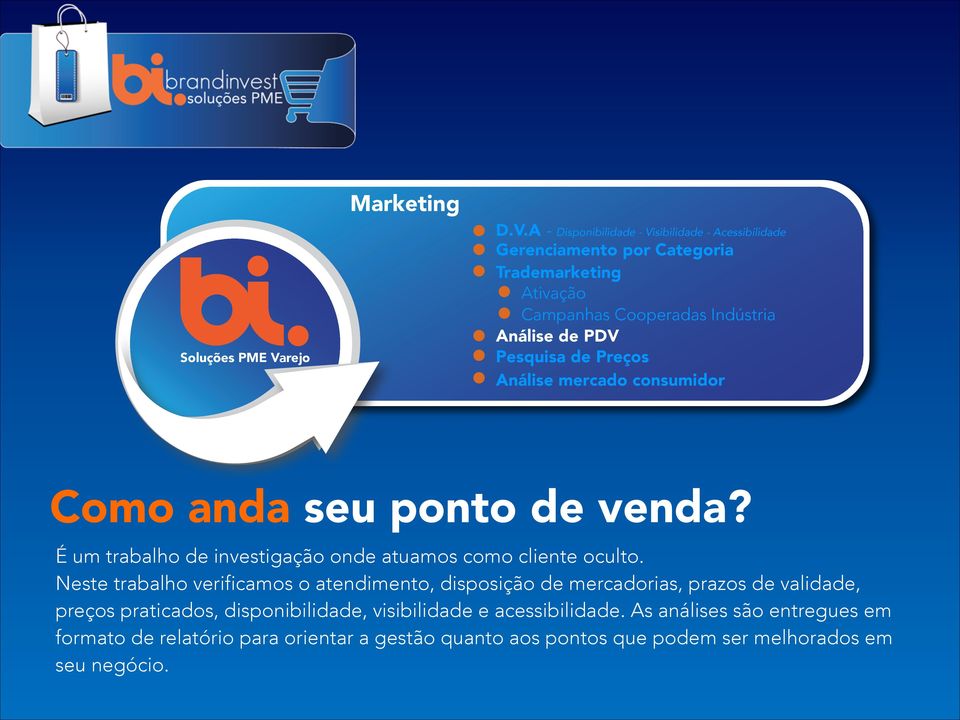 PDV Pesquisa de Preços Análise mercado consumidor Como anda seu ponto de venda? É um trabalho de investigação onde atuamos como cliente oculto.