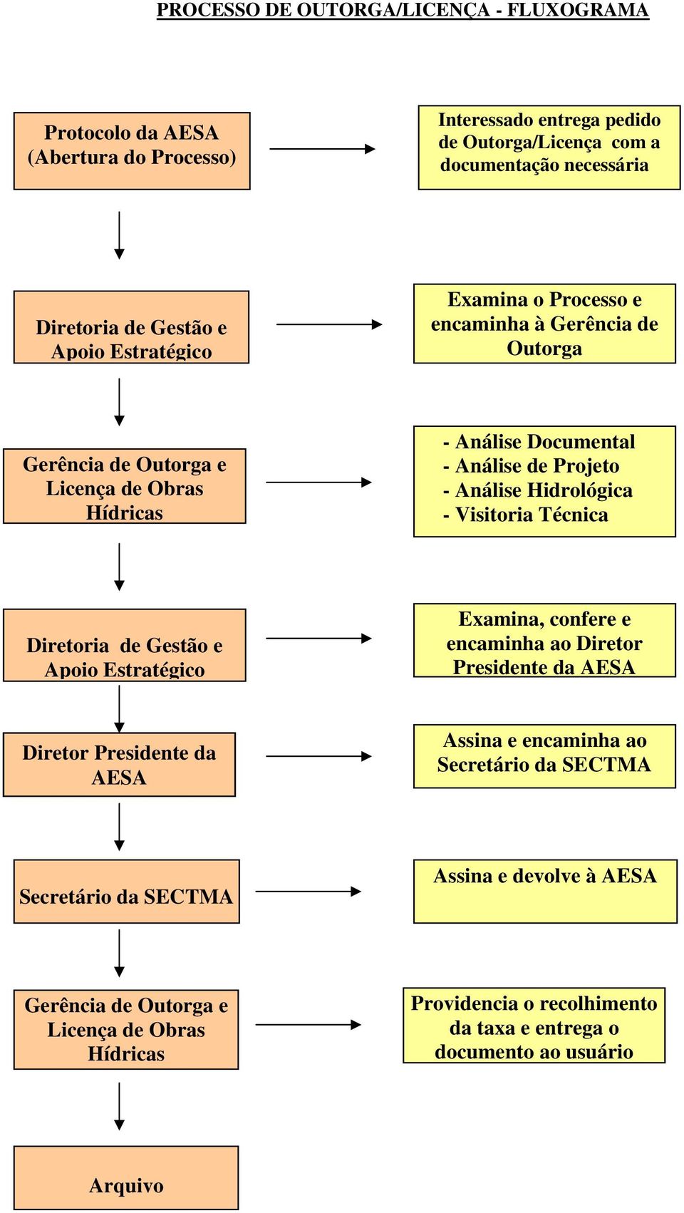 Hidrológica - Visitoria Técnica Diretoria de Gestão e Apoio Estratégico Examina, confere e encaminha ao Diretor Presidente da AESA Diretor Presidente da AESA Assina e encaminha ao