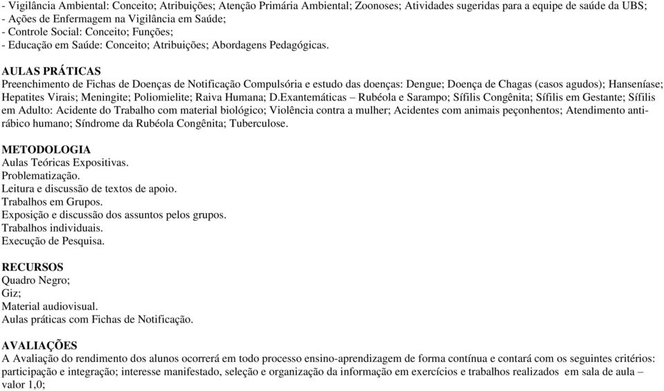 AULAS PRÁTICAS Preenchimento de Fichas de Doenças de Notificação Compulsória e estudo das doenças: Dengue; Doença de Chagas (casos agudos); Hanseníase; Hepatites Virais; Meningite; Poliomielite;