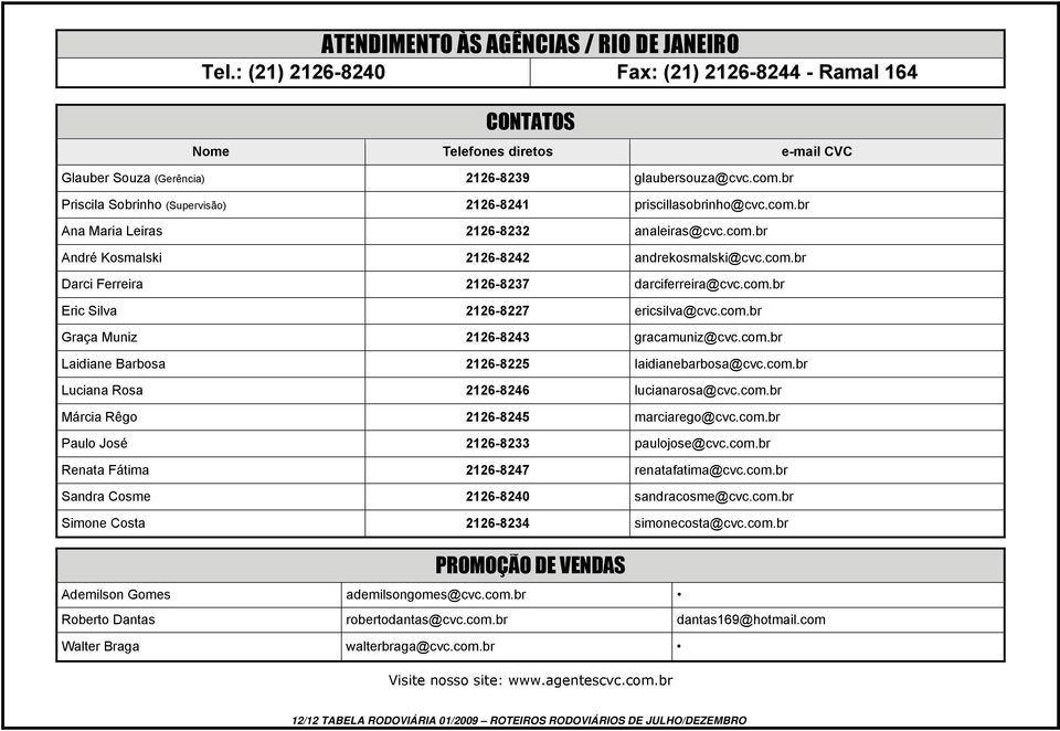 com.br Eric Silva 2126-8227 ericsilva@cvc.com.br Graça Muniz 2126-8243 gracamuniz@cvc.com.br Laidiane Barbosa 2126-8225 laidianebarbosa@cvc.com.br Luciana Rosa 2126-8246 lucianarosa@cvc.com.br Márcia Rêgo 2126-8245 marciarego@cvc.