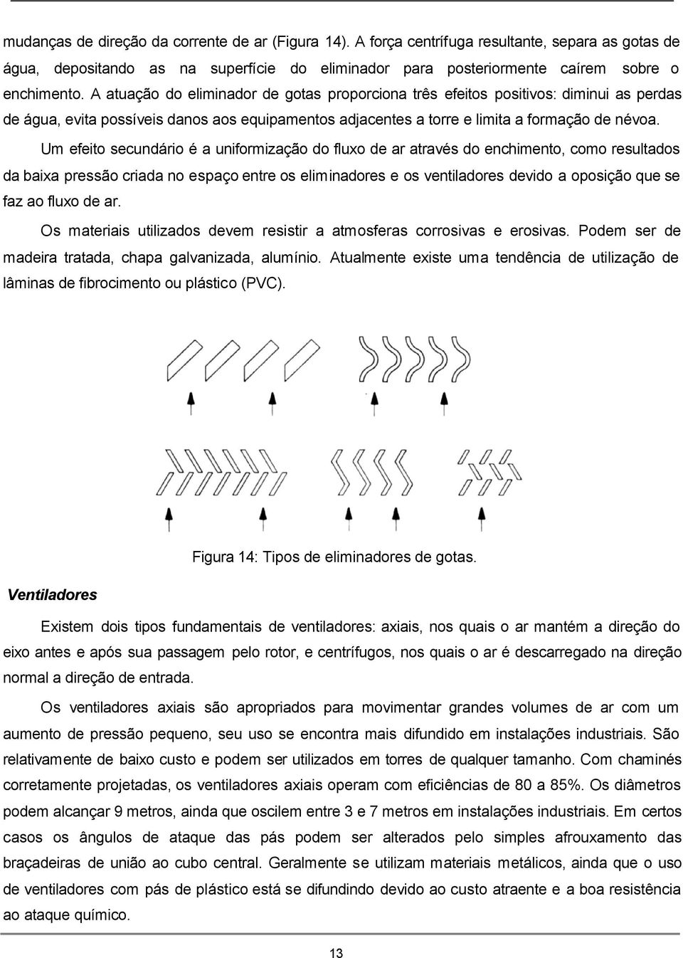 Um efeito secundário é a uniformização do fluxo de ar através do enchimento, como resultados da baixa pressão criada no espaço entre os eliminadores e os ventiladores devido a oposição que se faz ao