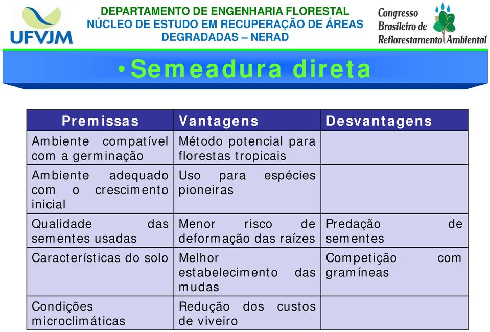 Qualidade das Menor risco de Predação de sementes usadas deformação das raízes sementes Características do