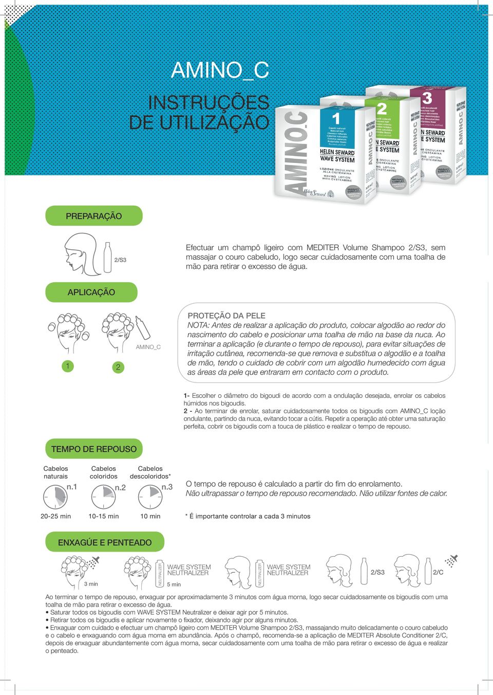 APLICAÇÃO 1 2 AMINO_C PROTEÇÃO DA PELE NOTA: Antes de realizar a aplicação do produto, colocar algodão ao redor do nascimento do cabelo e posicionar uma toalha de mão na base da nuca.