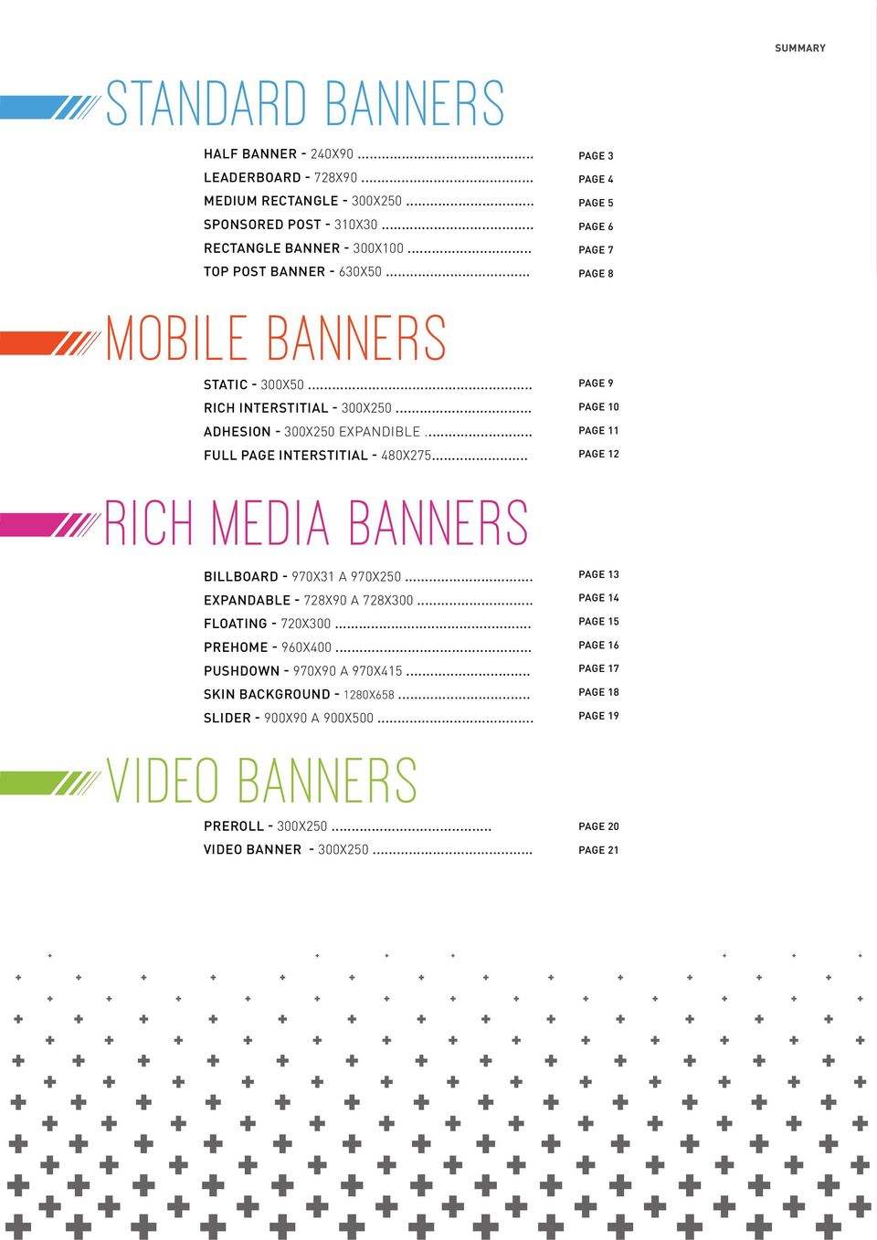 .. page 9 page 10 page 11 page 12 RICH MEDIA BANNERS billboard - 970x31 a 970x250... EXPANDABLe - 728x90 a 728x300... FLOATING - 720X300... PreHome - 960X400.