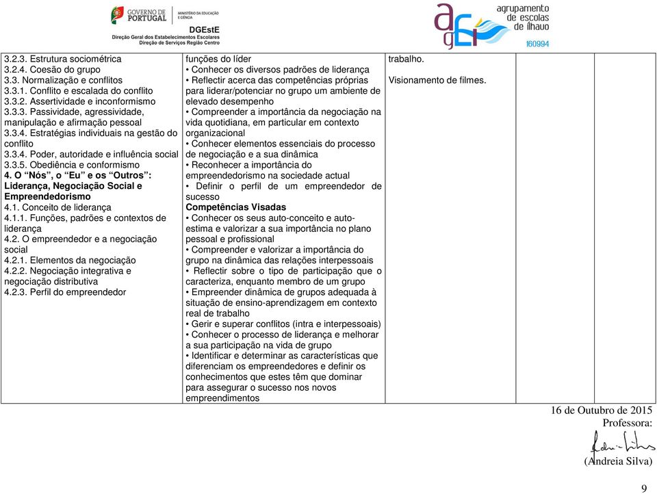 O Nós, o Eu e os Outros : Liderança, Negociação Social e Empreendedorismo 4.1. Conceito de liderança 4.1.1. Funções, padrões e contextos de liderança 4.2. O empreendedor e a negociação social 4.2.1. Elementos da negociação 4.