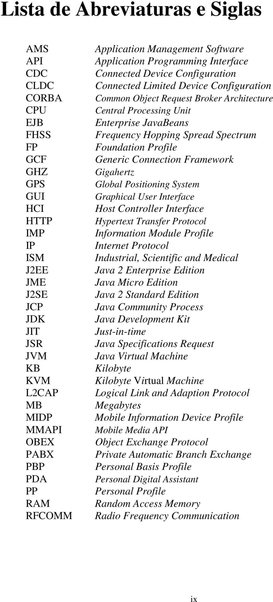 Unit Enterprise JavaBeans Frequency Hopping Spread Spectrum Foundation Profile Generic Connection Framework Gigahertz Global Positioning System Graphical User Interface Host Controller Interface