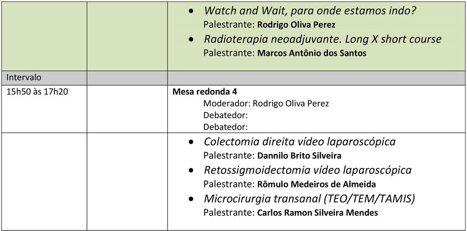 Debatedor: Debatedor: Colectomia direita vídeo laparoscópica Palestrante: Dannilo Brito Silveira Retossigmoidectomia