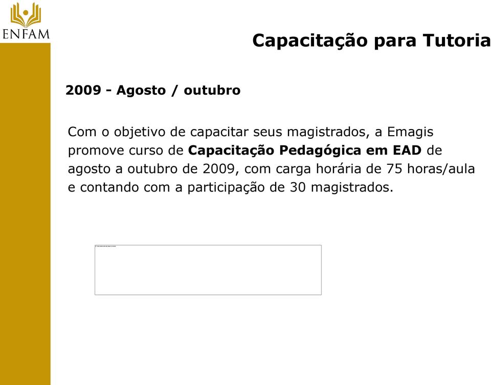 Capacitação Pedagógica em EAD de agosto a outubro de 2009, com