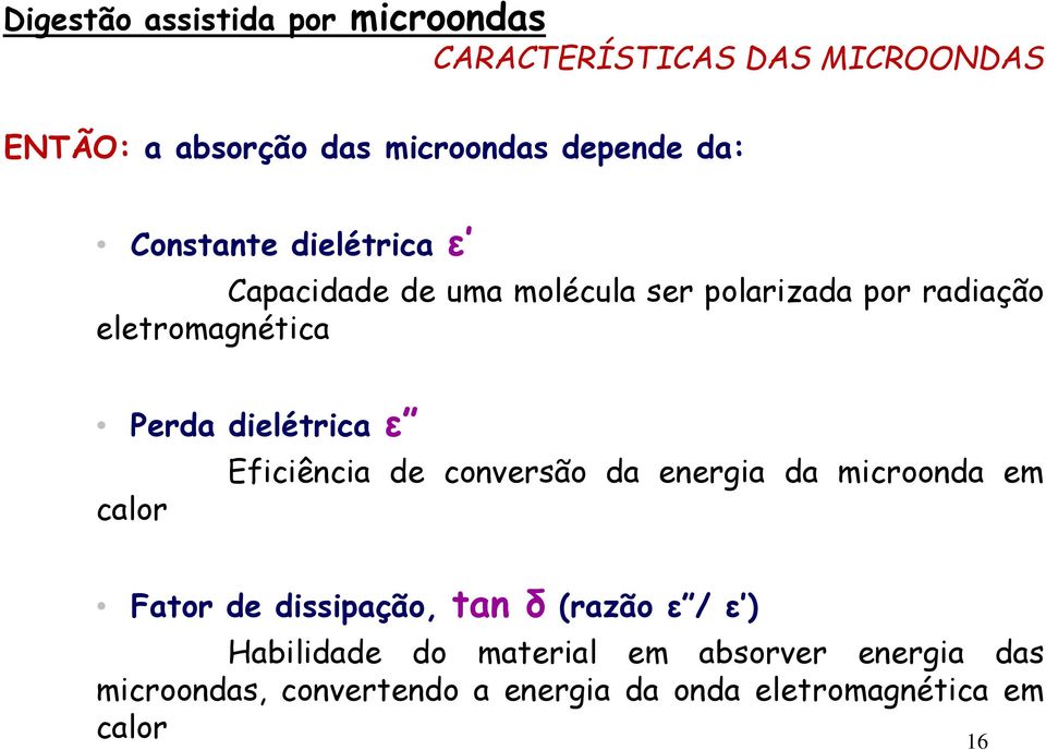 dielétrica ε calor Eficiência de conversão da energia da microonda em Fator de dissipação, tan δ (razão ε / ε