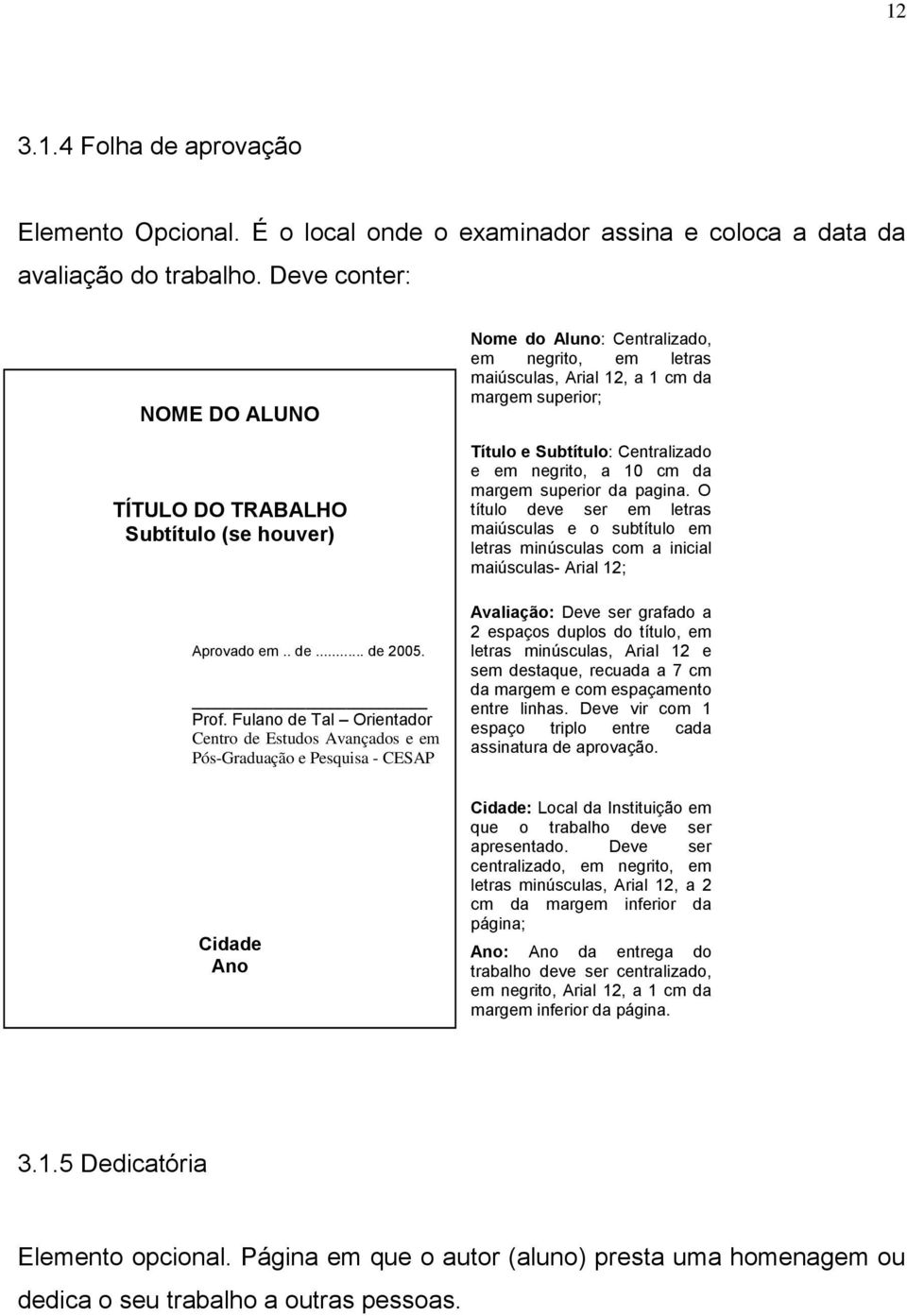 Fulano de Tal Orientador Centro de Estudos Avançados e em Pós-Graduação e Pesquisa - CESAP Nome do Aluno: Centralizado, em negrito, em letras maiúsculas, Arial 12, a 1 cm da margem superior; Título e