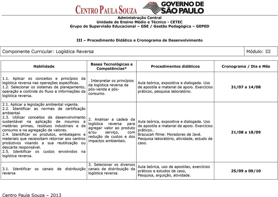 1. Aplicar os conceitos e princípios da logística reversa nas operações específicas. 1.2. Selecionar os sistemas de planejamento, operação e controle do fluxo e informações da logística reversa.