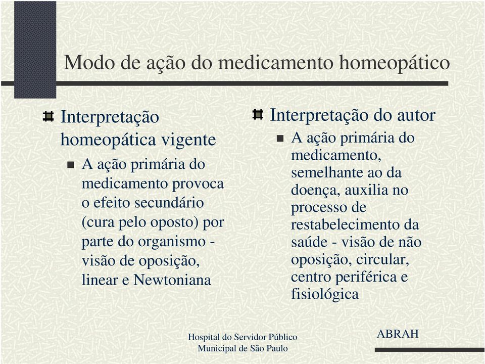 Interpretação do autor A ação primária do medicamento, semelhante ao da doença, auxilia no