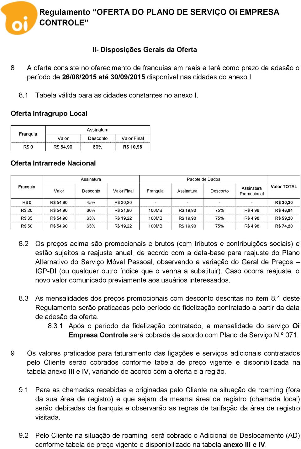 Assinatura Desconto Assinatura Promocional Valor TOTAL R$ 0 R$ 54,90 45% R$ 30,20 - - - - R$ 30,20 R$ 20 R$ 54,90 60% R$ 21,96 100MB R$ 19,90 75% R$ 4,98 R$ 46,94 R$ 35 R$ 54,90 65% R$ 19,22 100MB R$