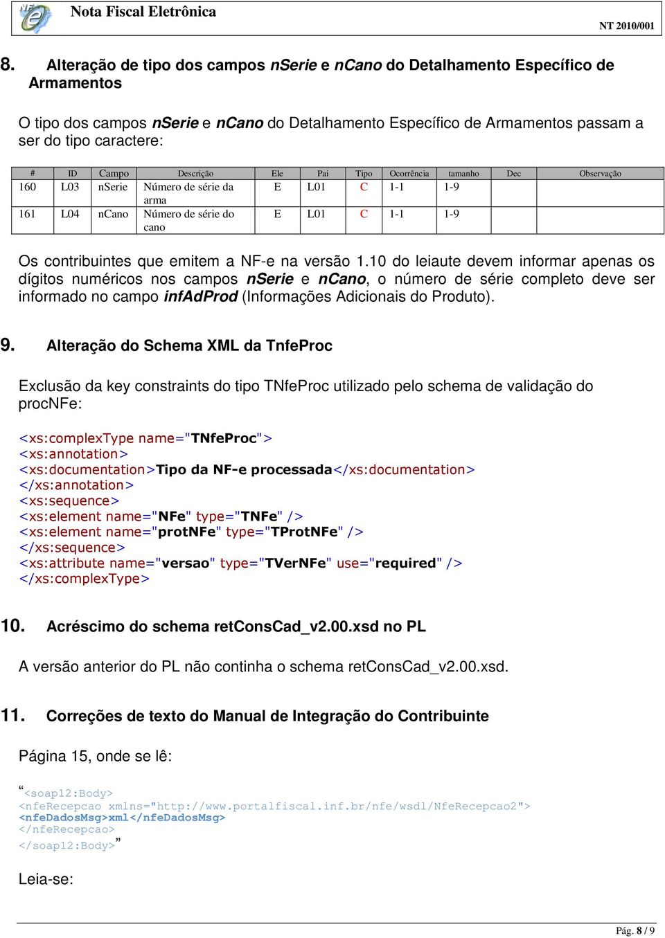 a NF-e na versão 1.