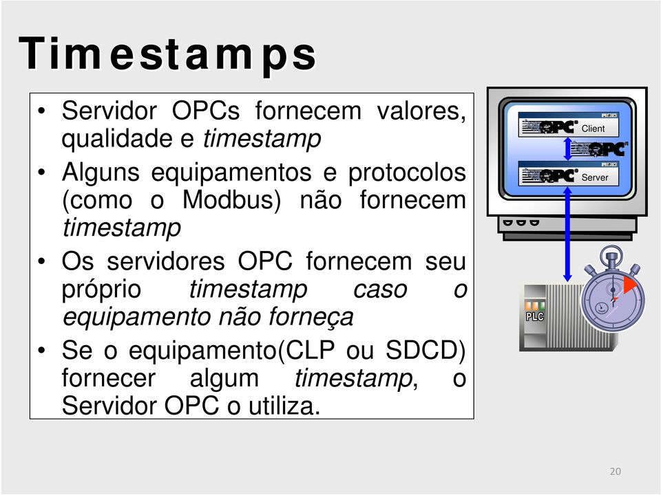 OPC fornecem seu próprio timestamp caso o equipamento não forneça Se o