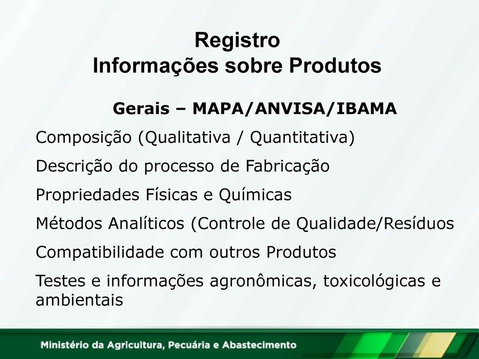 Físicas e Químicas Métodos Analíticos (Controle de Qualidade/Resíduos