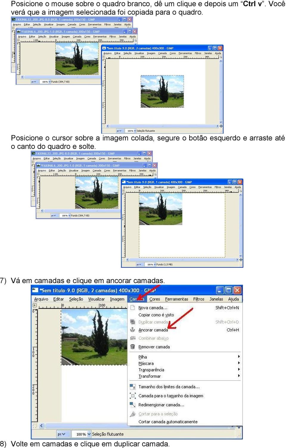 Posicione o cursor sobre a imagem colada, segure o botão esquerdo e arraste até o