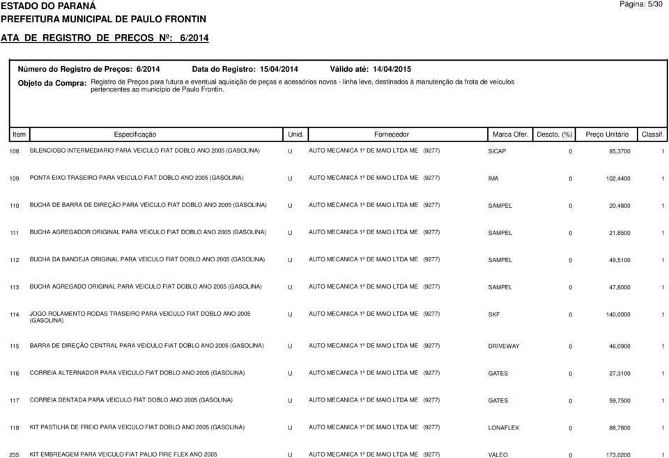 ORIGINAL PARA VEICULO FIAT DOBLO ANO 2005 U AUTO MECANICA 1º DE MAIO LTDA ME (9277) SAMPEL 0 21,8500 1 112 BUCHA DA BANDEJA ORIGINAL PARA VEICULO FIAT DOBLO ANO 2005 U AUTO MECANICA 1º DE MAIO LTDA