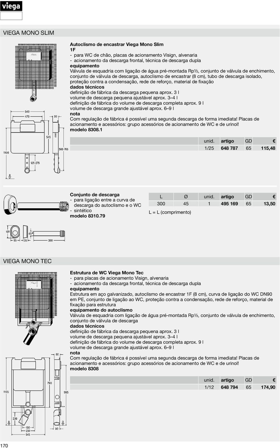 9 l Com regulação de fábrica é possível uma segunda descarga de forma imediata! Placas de acionamento e acessórios: grupo acessórios de acionamento de WC e de urinol! modelo 8308.