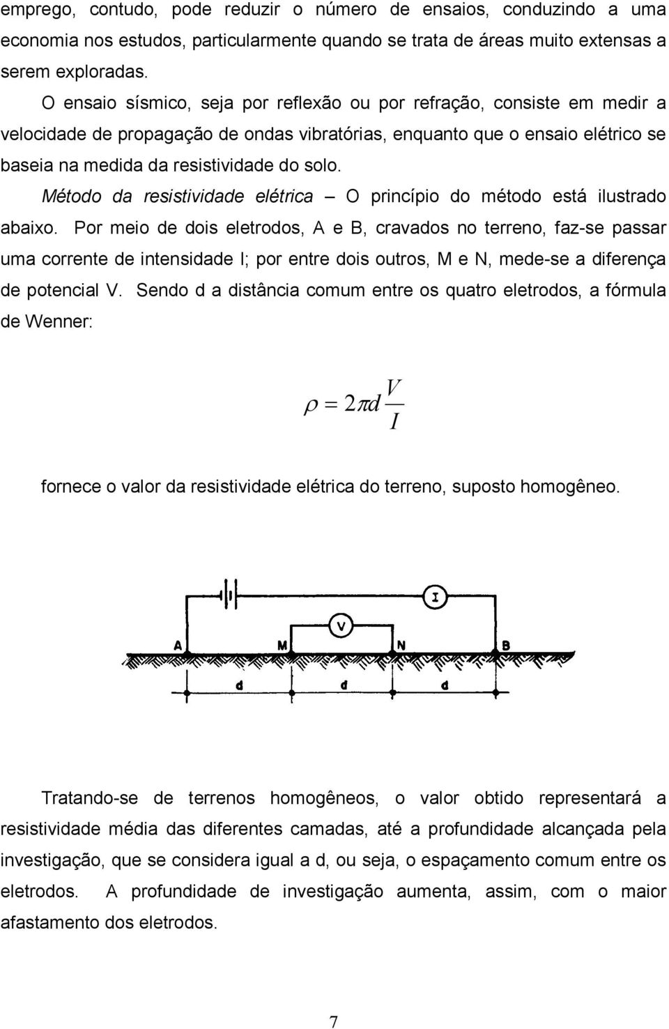 Método da resistividade elétrica O princípio do método está ilustrado abaixo.