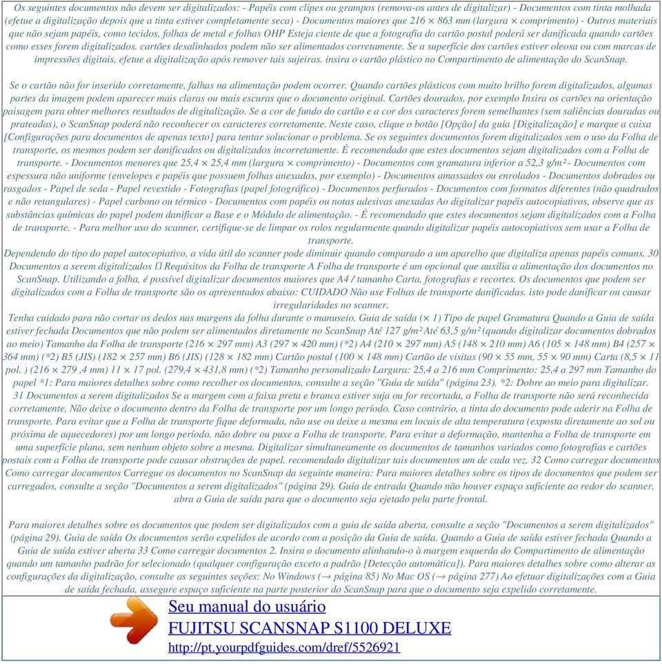 cartão postal poderá ser danificada quando cartões como esses forem digitalizados. cartões desalinhados podem não ser alimentados corretamente.