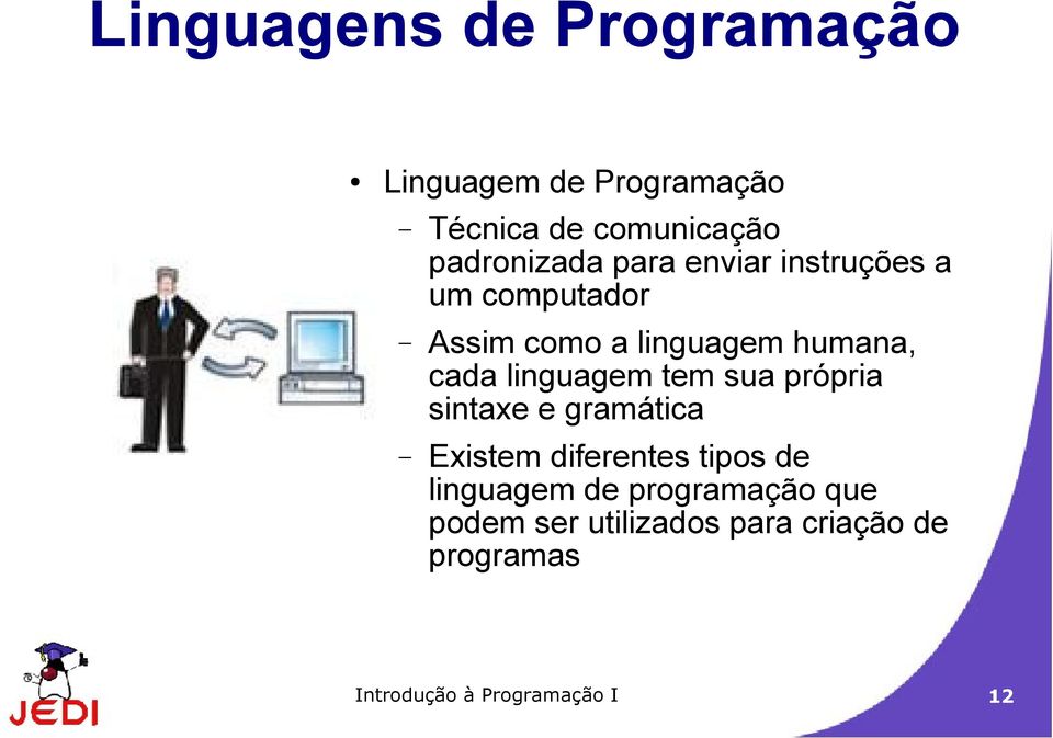 cada linguagem tem sua própria sintaxe e gramática Existem diferentes tipos de