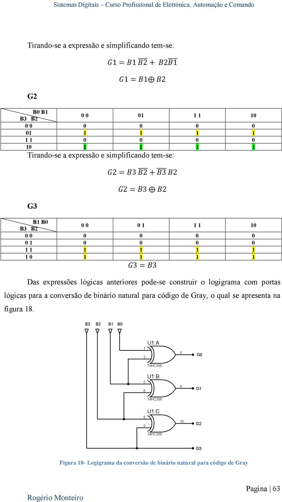 0 1 1 1 1 3 3 Das expressões lógicas anteriores pode-se construir o logigrama com portas lógicas para a conversão de binário natural
