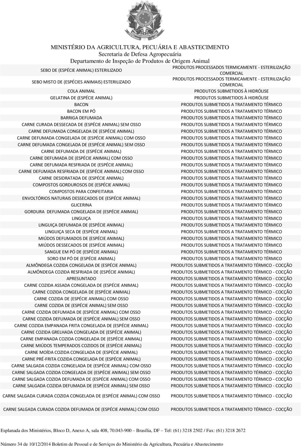 CONGELADA DE (ESPÉCIE ANIMAL) SEM OSSO CARNE DEFUMADA DE (ESPÉCIE ANIMAL) CARNE DEFUMADA DE (ESPÉCIE ANIMAL) COM OSSO CARNE DEFUMADA RESFRIADA DE (ESPÉCIE ANIMAL) CARNE DEFUMADA RESFRIADA DE (ESPÉCIE