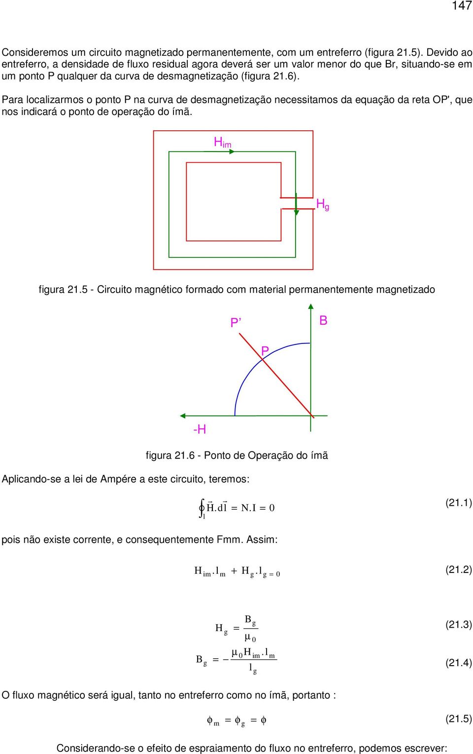 Para localizarmos o ponto P na curva de desmanetização necessitamos da equação da reta OP', que nos indicará o ponto de operação do ímã. H H fiura 21.