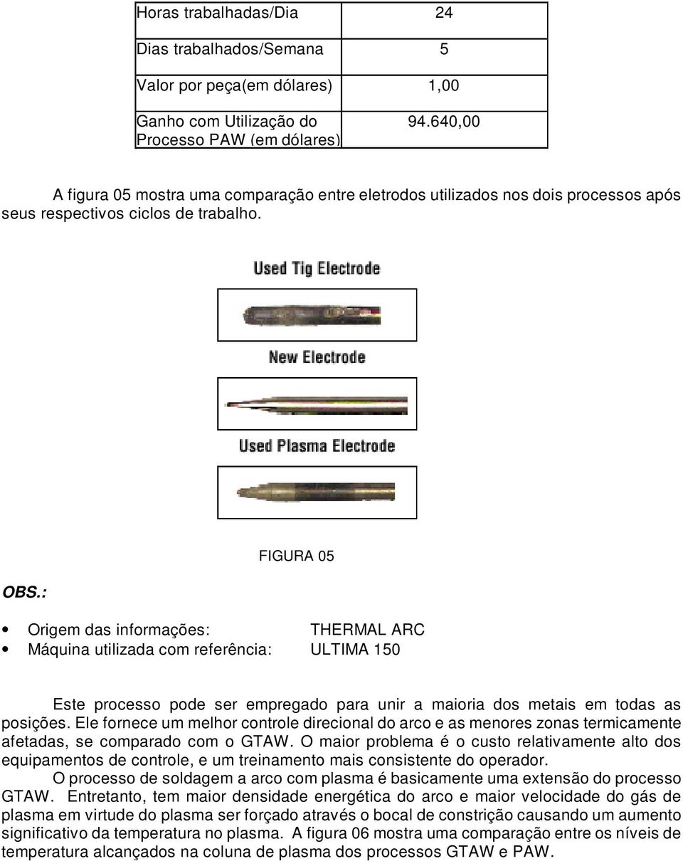 : FIGURA 05 Origem das informações: THERMAL ARC Máquina utilizada com referência: ULTIMA 150 Este processo pode ser empregado para unir a maioria dos metais em todas as posições.