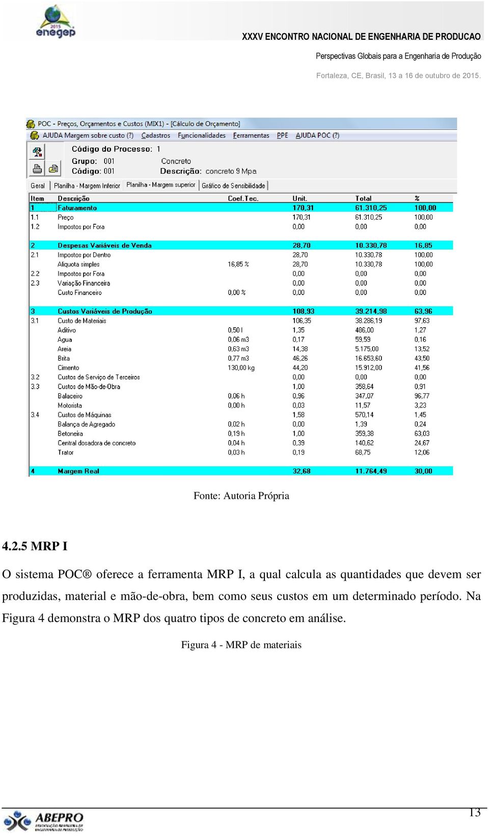 como seus custos em um determinado período.