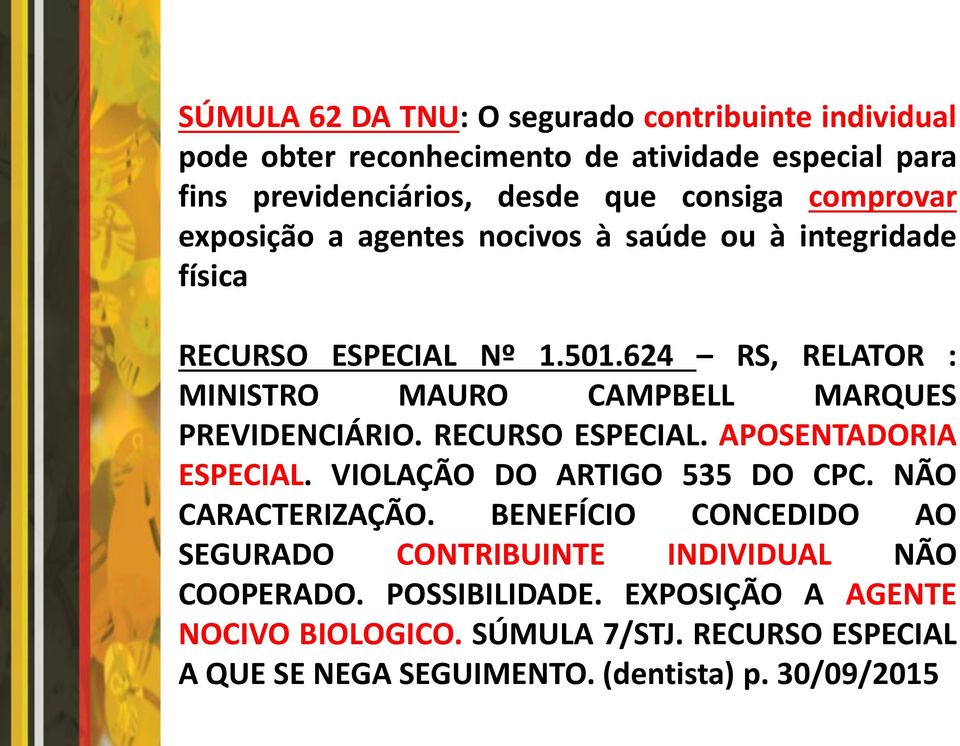 624 RS, RELATOR : MINISTRO MAURO CAMPBELL MARQUES PREVIDENCIÁRIO. RECURSO ESPECIAL. APOSENTADORIA ESPECIAL. VIOLAÇÃO DO ARTIGO 535 DO CPC.