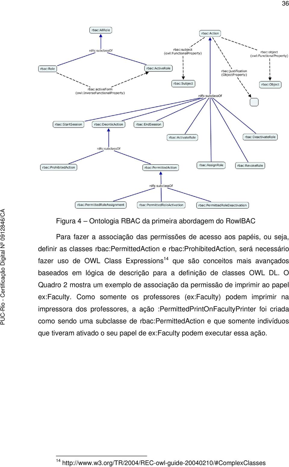 O Quadro 2 mostra um exemplo de associação da permissão de imprimir ao papel ex:faculty.