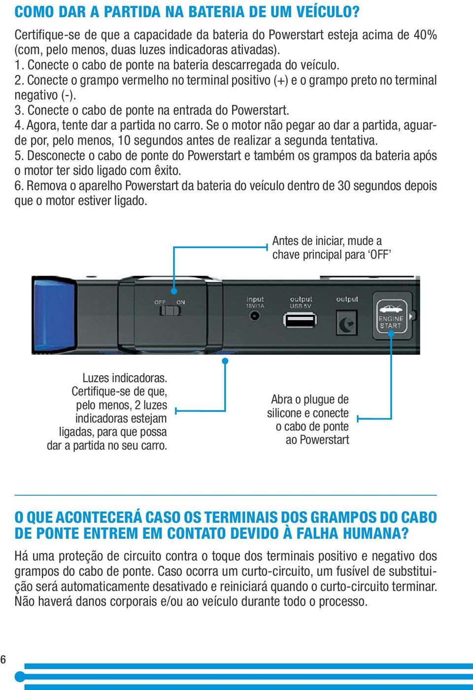 Conecte o cabo de ponte na entrada do Powerstart. 4. Agora, tente dar a partida no carro.