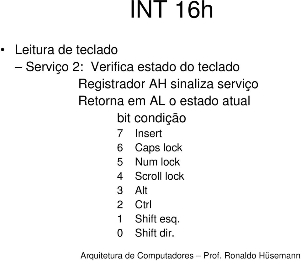 AL o estado atual bit condição 7 Insert 6 Caps lock 5