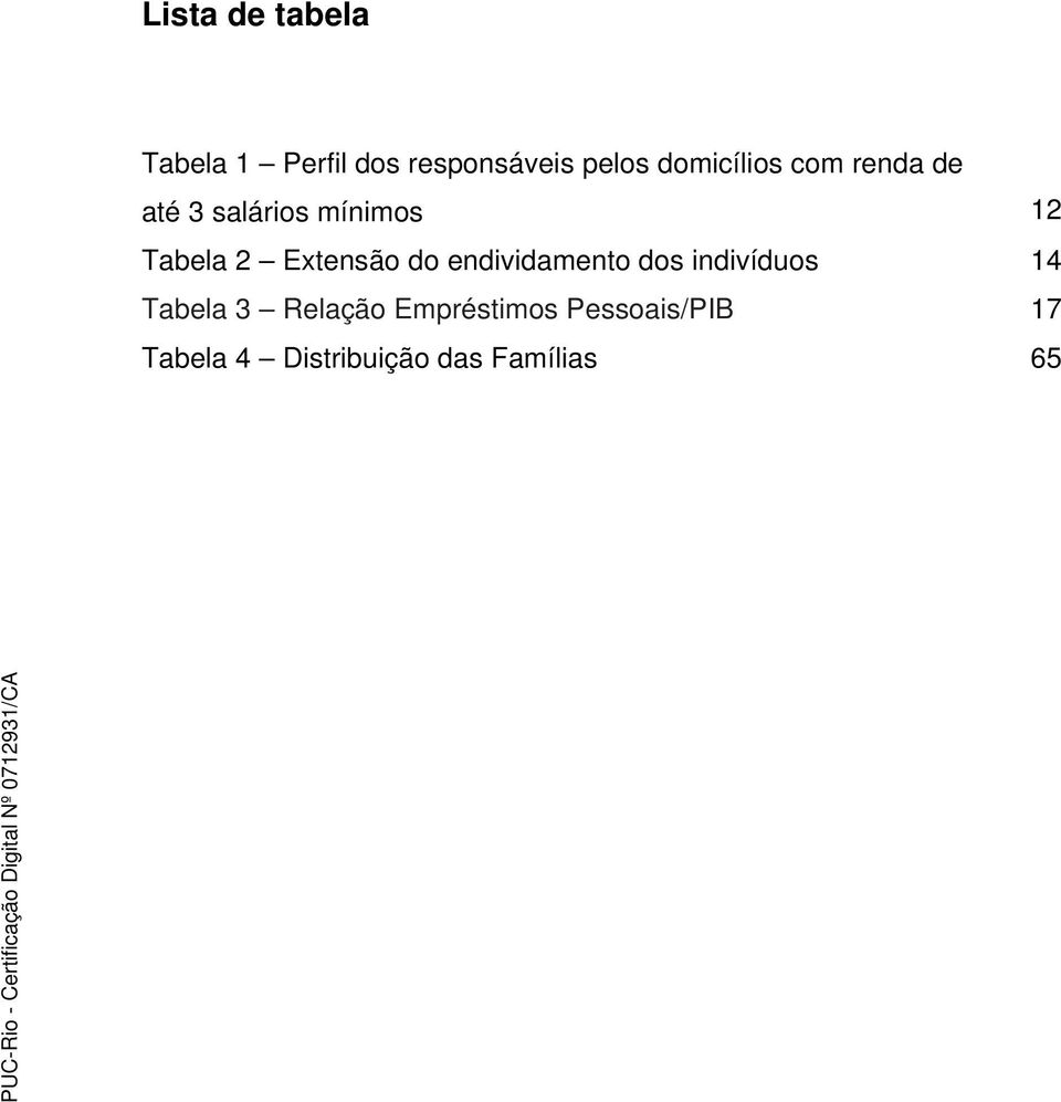 Extensão do endividamento dos indivíduos 14 Tabela 3