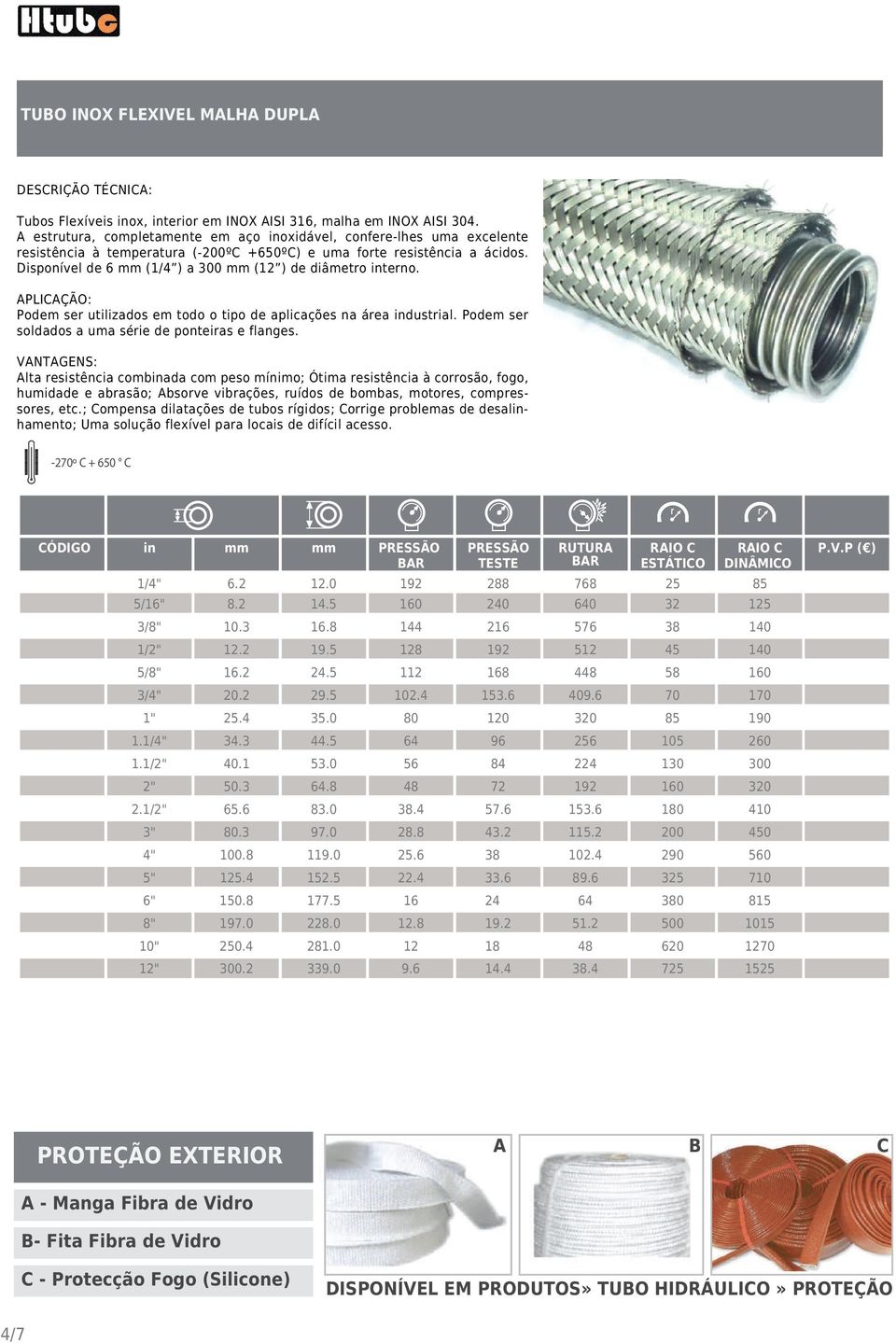 Disponível de 6 mm (1/4 ) a 300 mm (12 ) de diâmetro interno. APLICAÇÃO: Podem ser utilizados em todo o tipo de aplicações na área industrial. Podem ser soldados a uma série de ponteiras e flanges.