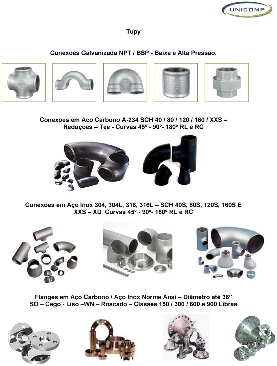 RL e RC Conexões em Aço Inox 304, 304L, 316, 316L SCH 40S, 80S, 120S, 160S E XXS XD Curvas 45º -