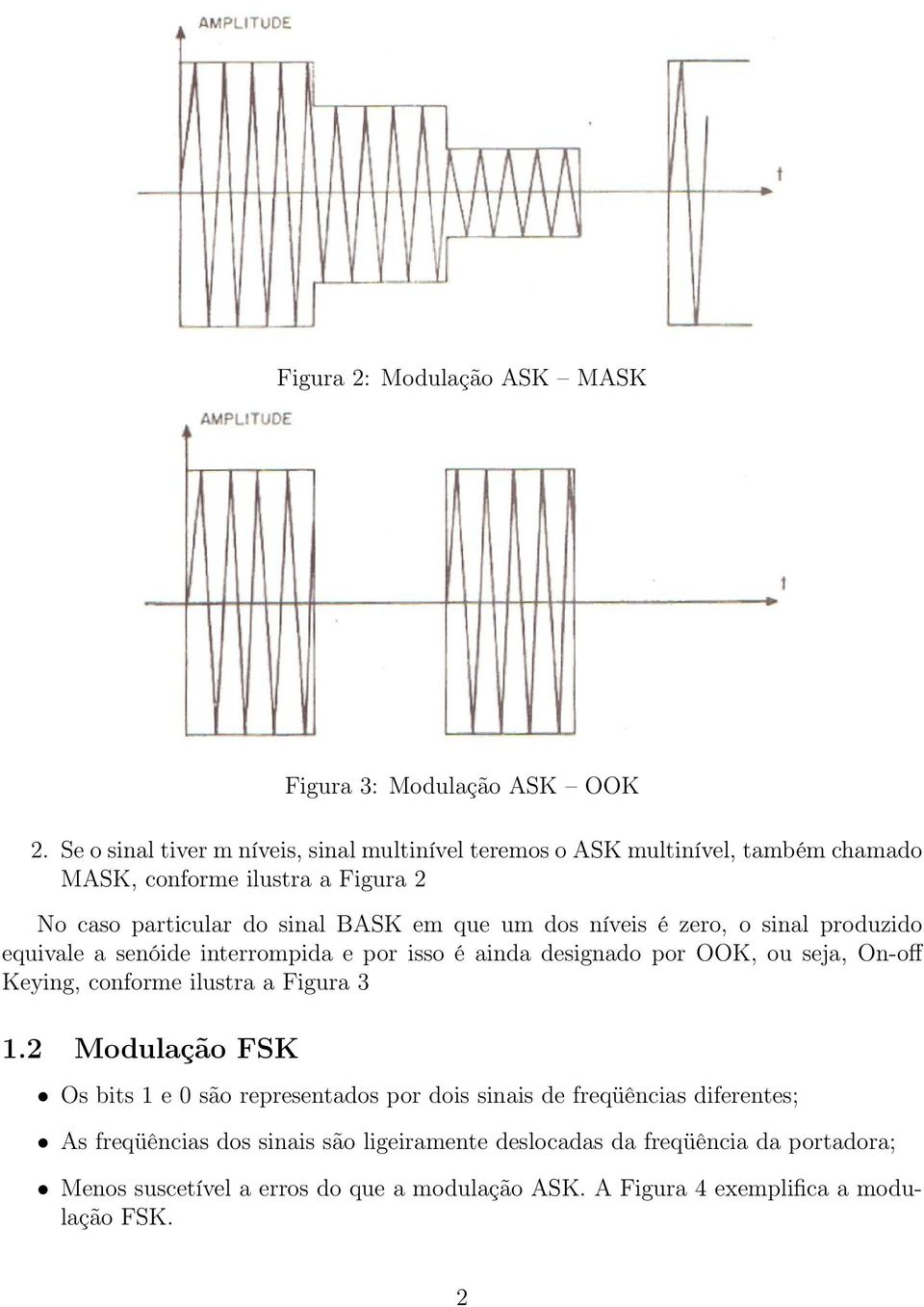 dos níveis é zero, o sinal produzido equivale a senóide interrompida e por isso é ainda designado por OOK, ou seja, On-off Keying, conforme ilustra a Figura 3 1.