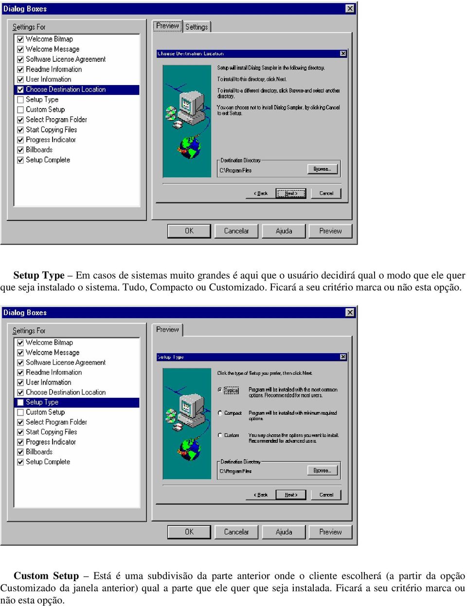 Custom Setup Está é uma subdivisão da parte anterior onde o cliente escolherá (a partir da opção