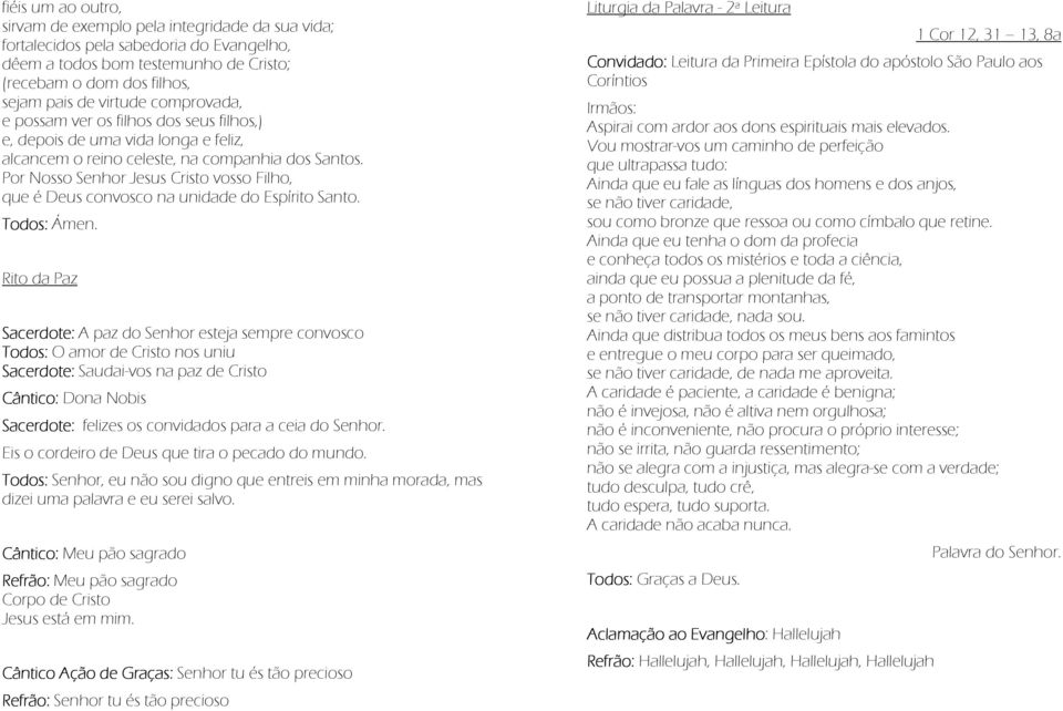 Por Nosso Senhor Jesus Cristo vosso Filho, que é Deus convosco na unidade do Espírito Santo.