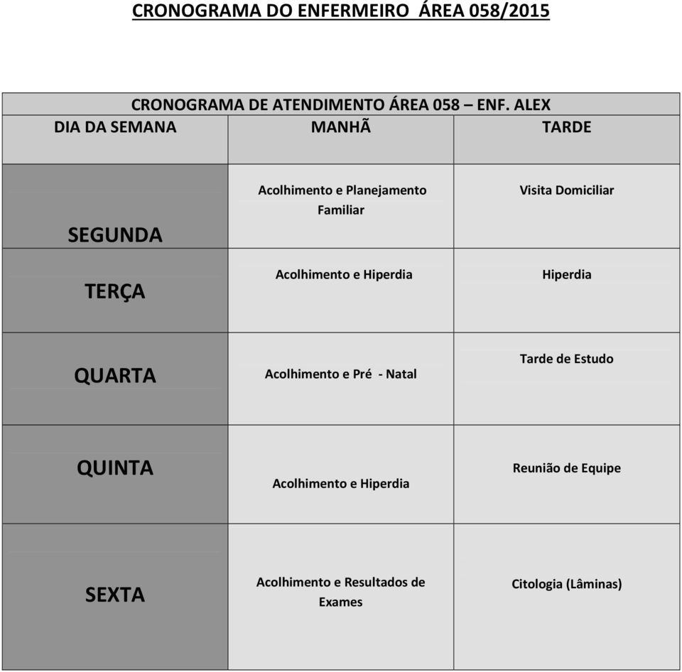 ALEX e Planejamento e Hiperdia Hiperdia e Pré -