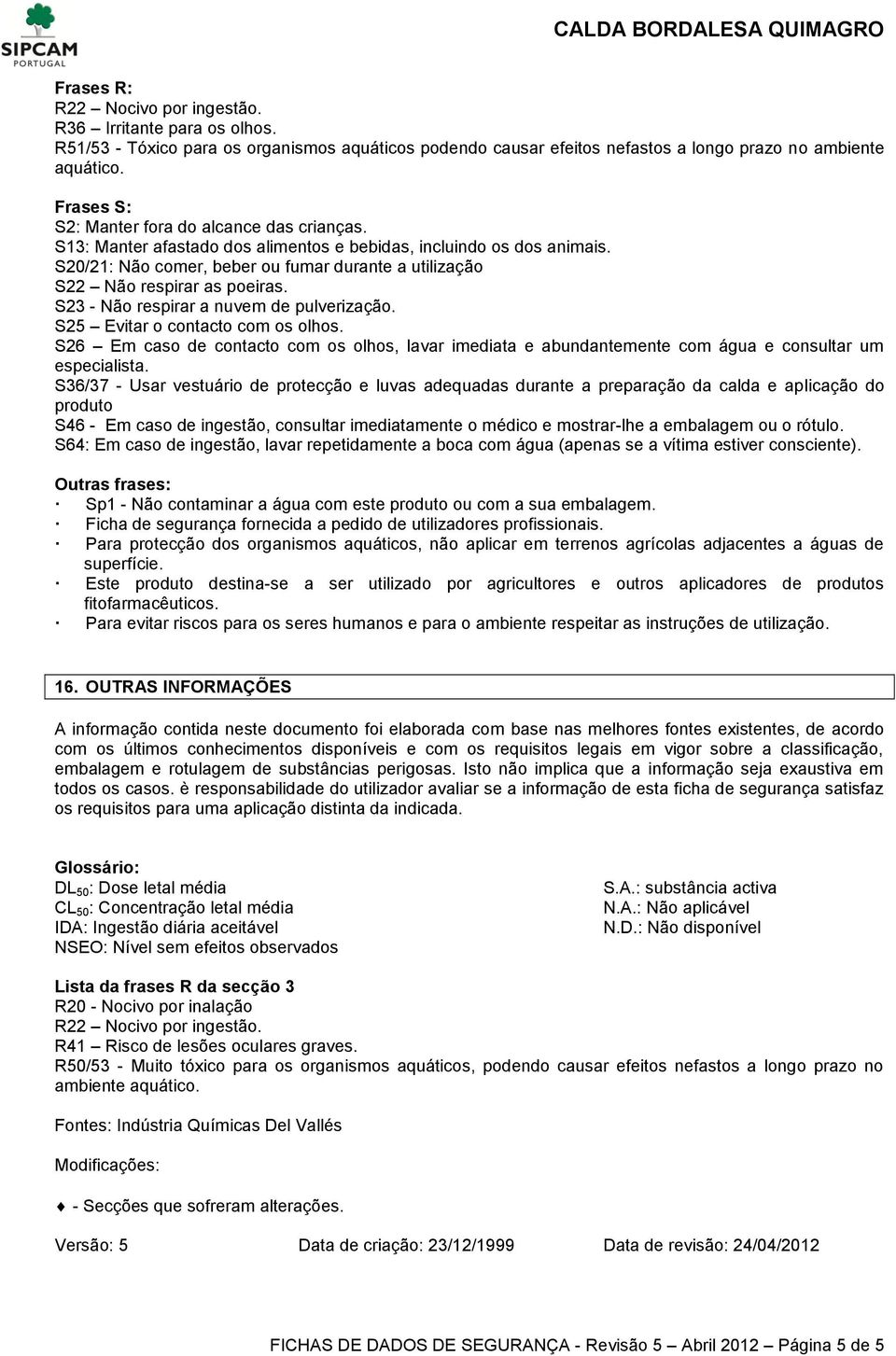 S20/21: Não comer, beber ou fumar durante a utilização S22 Não respirar as poeiras. S23 - Não respirar a nuvem de pulverização. S25 Evitar o contacto com os olhos.