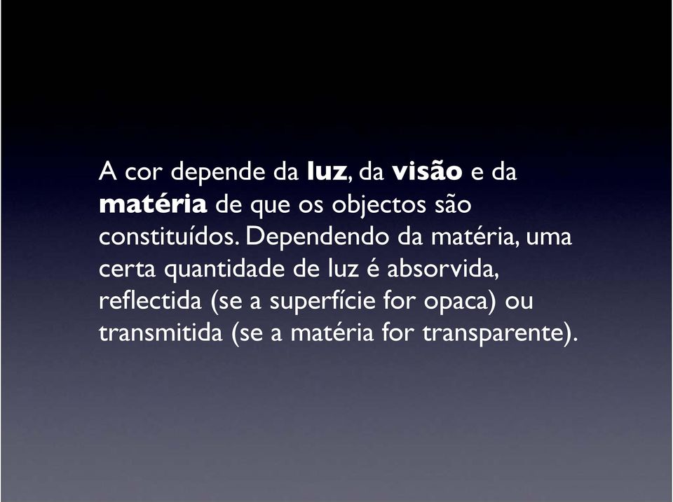 Dependendo da matéria, uma certa quantidade de luz é