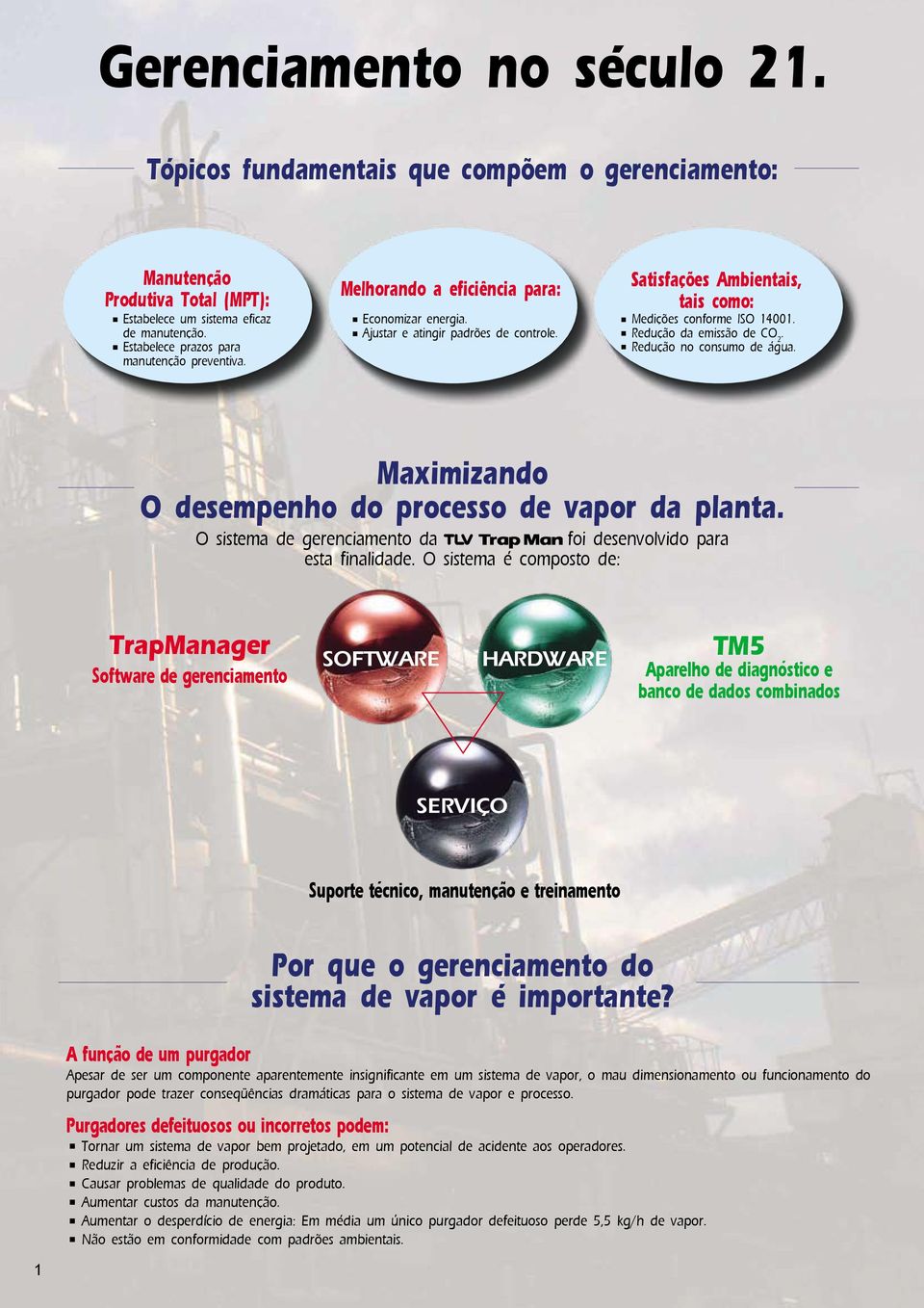 Redução da emissão de CO 2. Redução no consumo de água. Maximizando O desempenho do processo de vapor da planta. O sistema de gerenciamento da foi desenvolvido para esta finalidade.