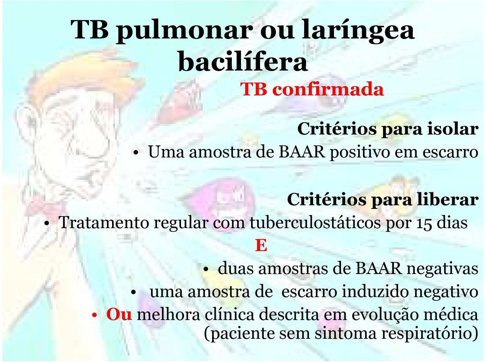 tuberculostáticos por 15 dias E duas amostras de BAAR negativas uma amostra de